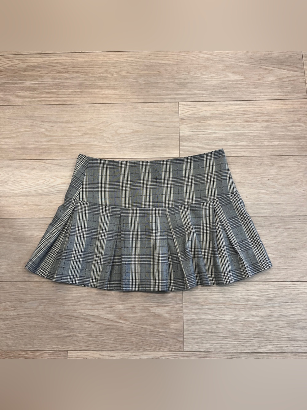 Le Château Y2K Grey Plaid Pleated Mini Skirt Preppy 90s Minimalist Schoolgirl